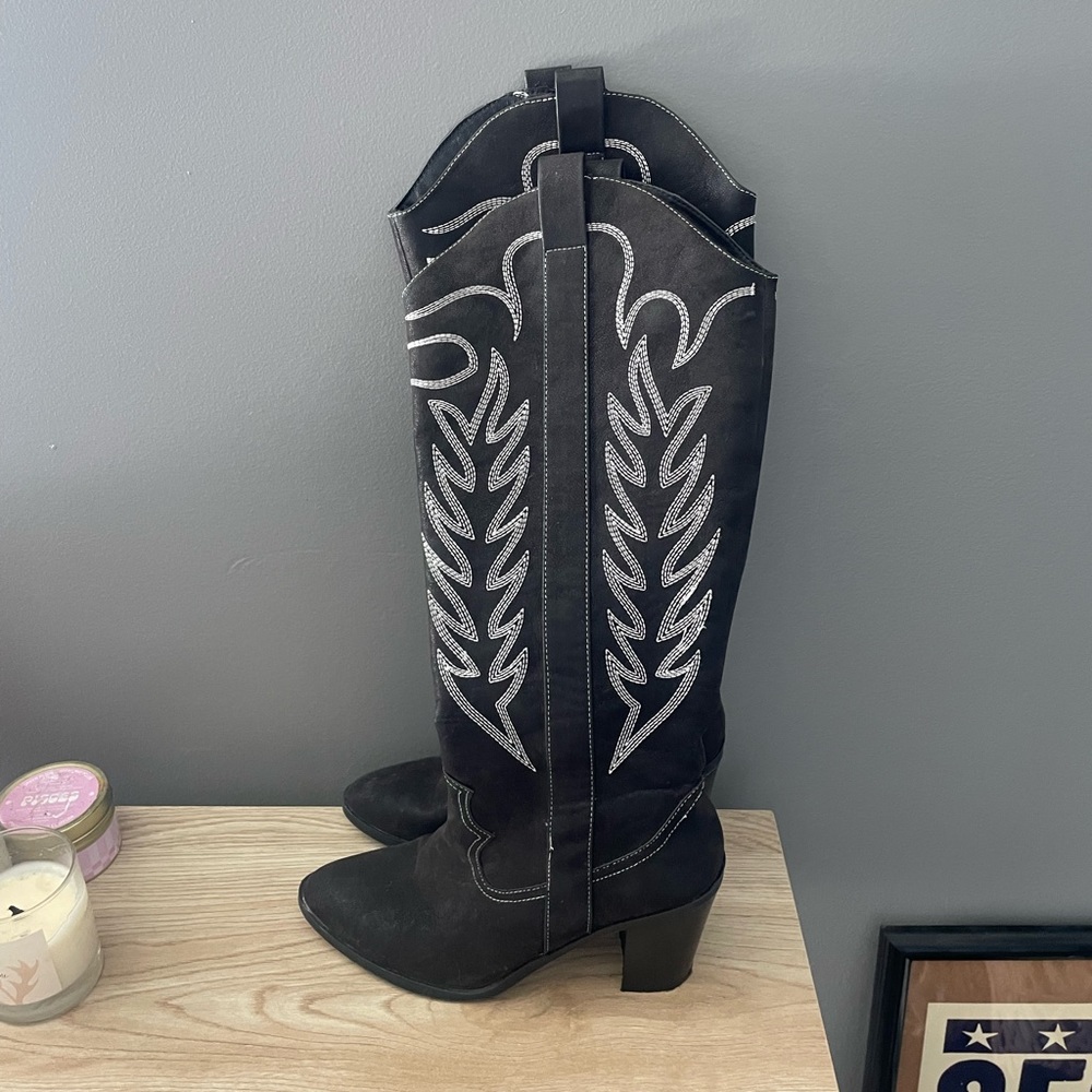 Tall black western boot